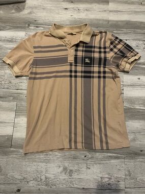 Vintage Burberry Beige Plaid Short-Sleeve Polo